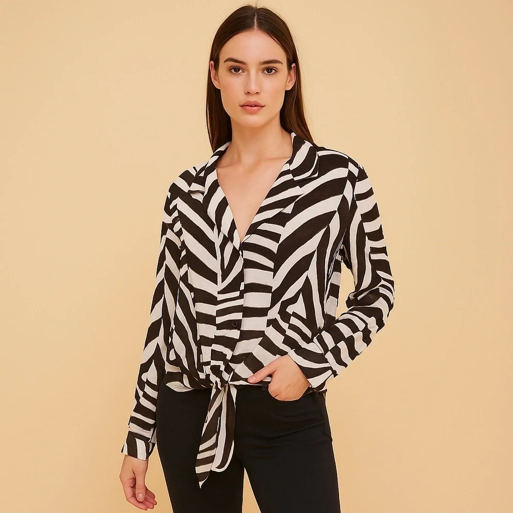 Michael Kors Zebra Stripe Blouse in Black and White